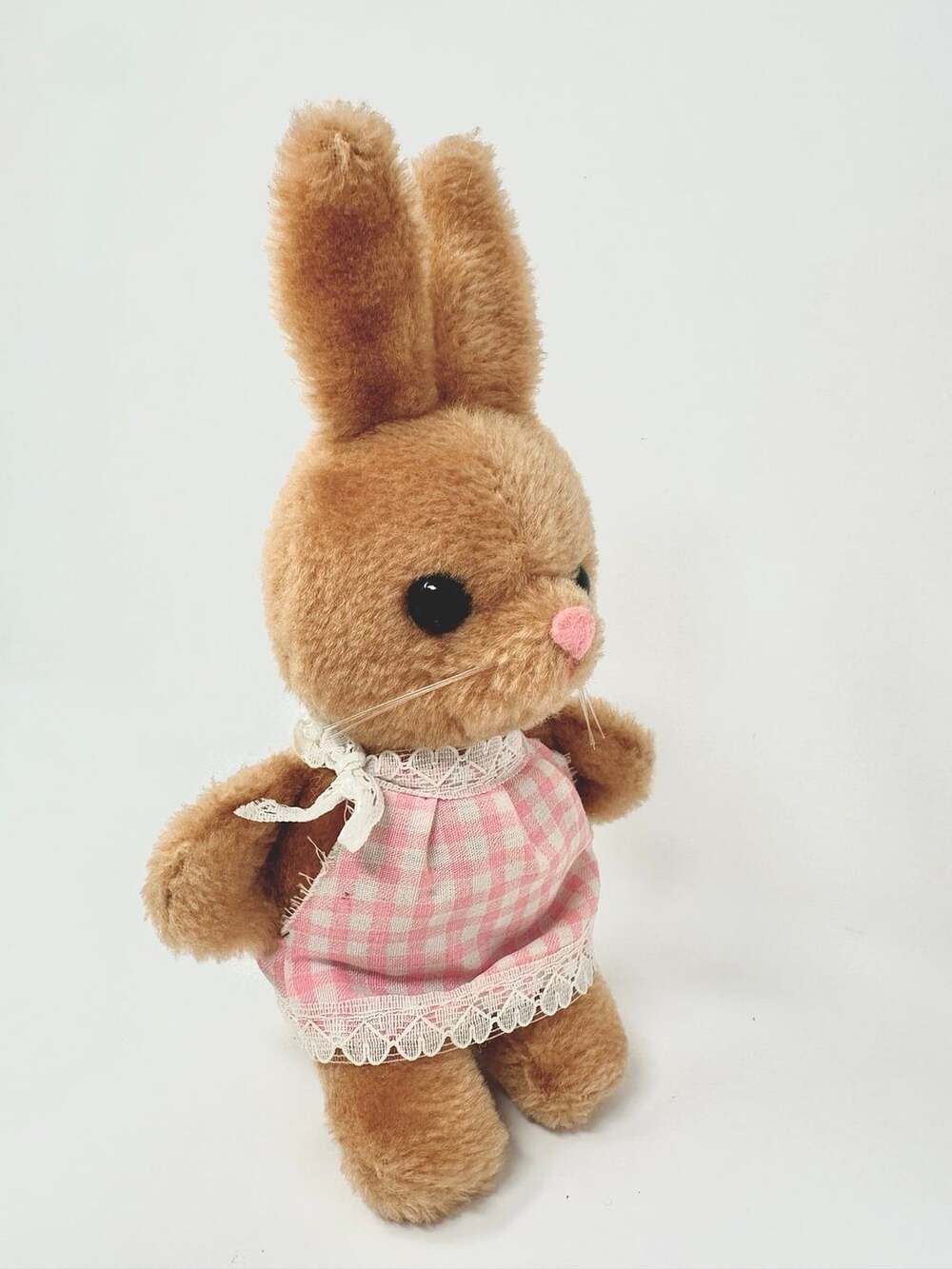 Vintage Bunny Rabbit Plush Toy by Dakin 1979 Stuffed Animal Pink Gingham Dress